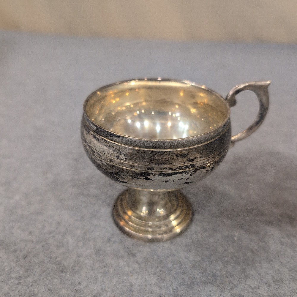 Vintage Silver Tone Pedestal Cups Set of 3 Made in India Ornate Scroll Handle - Picture 2 of 7